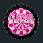 Light and Dark Pink, Black, White Edge Text Custom Dartboard<br><div class="desc">Pink and Black Coloured with White and Black Outlined Pink Text Custom Dartboard Including 6 Brass Darts</div>