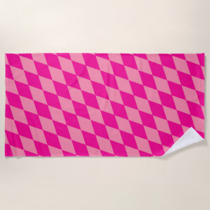 Light and Dark Pink Harlequin Diamonds Checkers Beach Towel