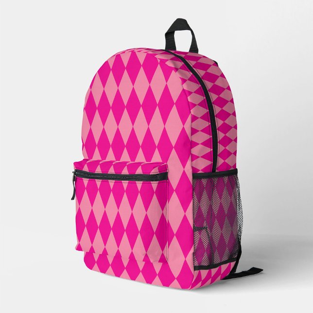 Light and Dark Pink Harlequin Diamonds Checkers  Printed Backpack (Creator Uploaded)