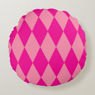 Light and Dark Pink Harlequin Diamonds Checkers  Round Cushion