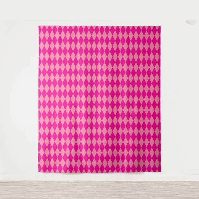 Light and Dark Pink Harlequin Diamonds Checkers  Tapestry (Front)