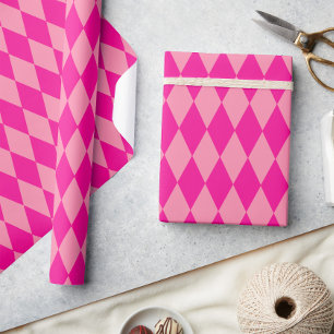 Light and Dark Pink Harlequin Diamonds Checkers  Wrapping Paper