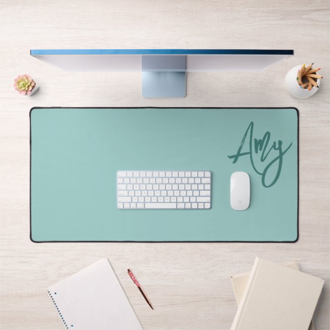 Light and Dark Teal Brush Script Name Desk Mat (Office 1)