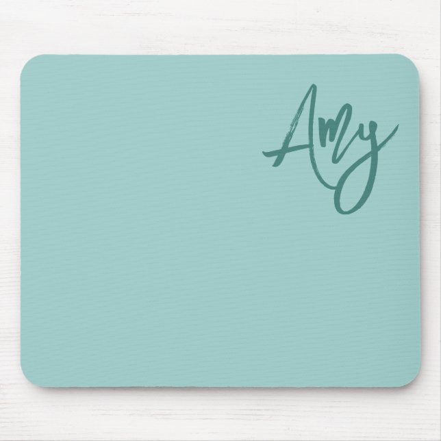 Light and Dark Teal Brush Script Name Mouse Pad (Front)