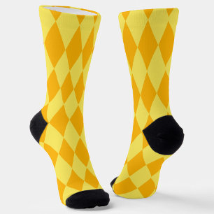 Light and Dark Yellow Harlequin Diamonds Checkers  Socks