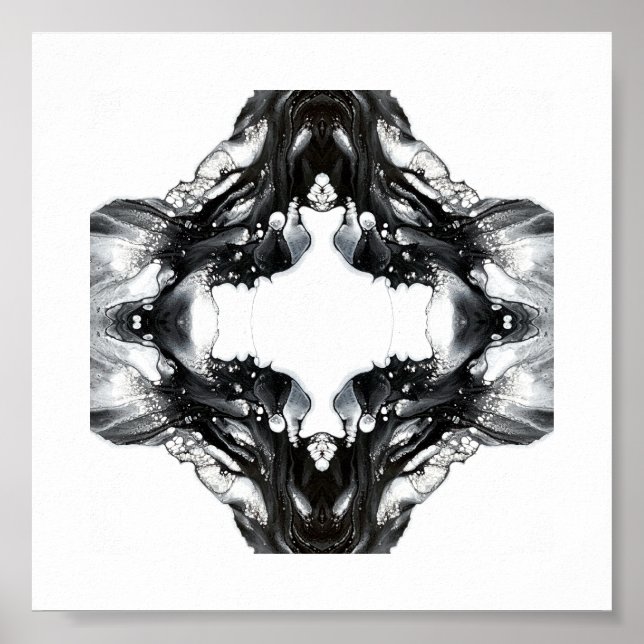 Light and Darkness Abstract Black White Fluid Art Poster (Front)