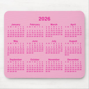 Light and Hot Pink 2026 Calendar Mouse Pad