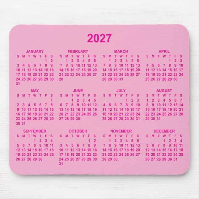 Light and Hot Pink 2027 Calendar Mouse Pad (Front)