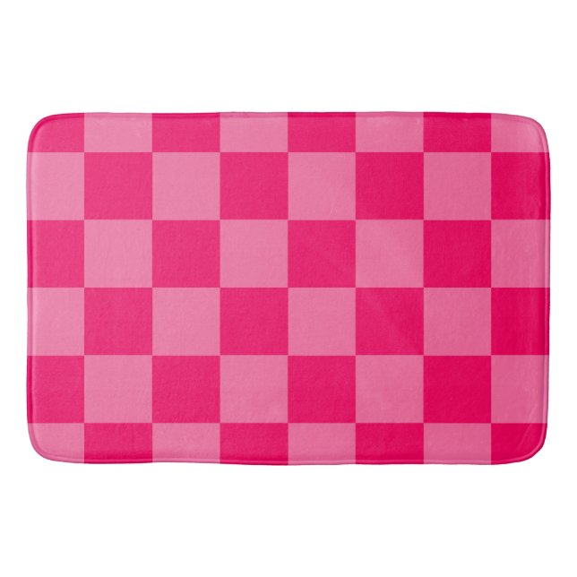 Light and Hot Pink Chequered Pattern Design  Bath Mat (Front)