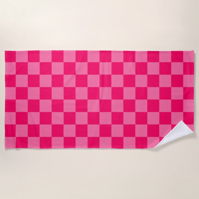 Light and Hot Pink Chequered Pattern Design  Beach Towel (Front)