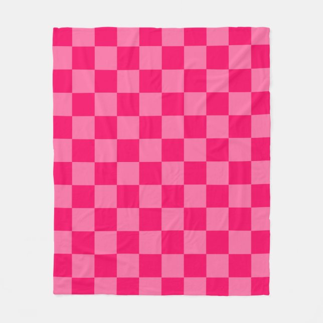 Light and Hot Pink Chequered Pattern Design  Fleece Blanket (Front)