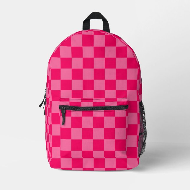 Light and Hot Pink Chequered Pattern Design  Printed Backpack (Front)