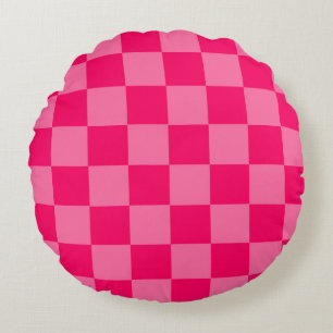 Light and Hot Pink Chequered Pattern Design Round Cushion