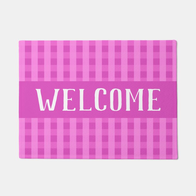 Light and Hot Pink Fun Country Chic Stripe Welcome Doormat (Front)