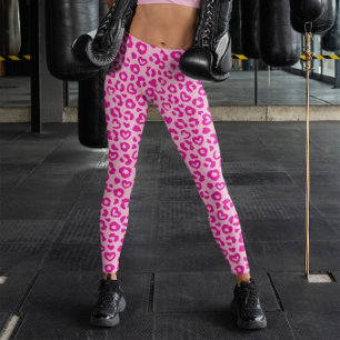 Light and Hot Pink Heart Leopard Pattern Leggings