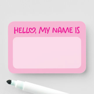 Light and Hot Pink Whimsical Hello Name Tag