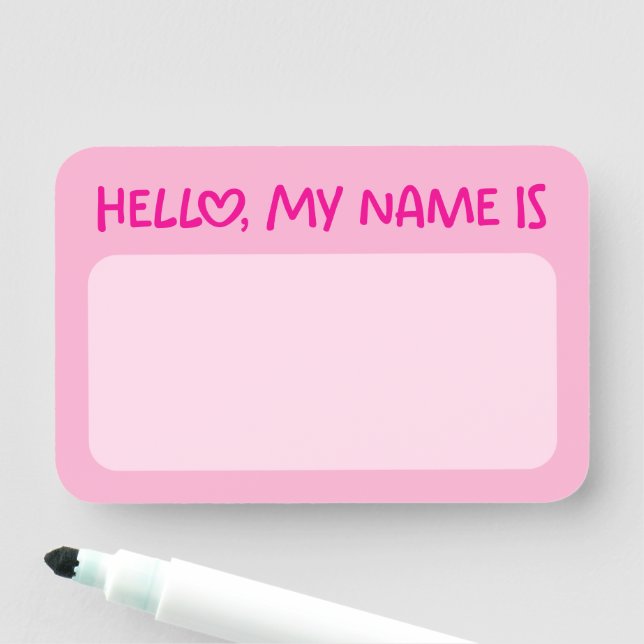 Light and Hot Pink Whimsical Hello Name Tag (In Situ)