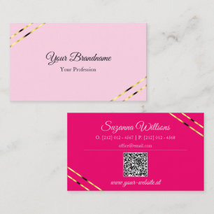 Light and Hot Pink with Gold Lines QR Code Business Card