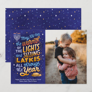 Light and Latkes One Photo Hanukkah Holiday Card