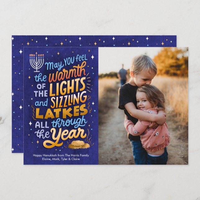 Light and Latkes One Photo Hanukkah  Holiday Card (Front/Back)