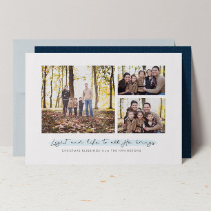 Light and life religious Christmas three photo Holiday Card