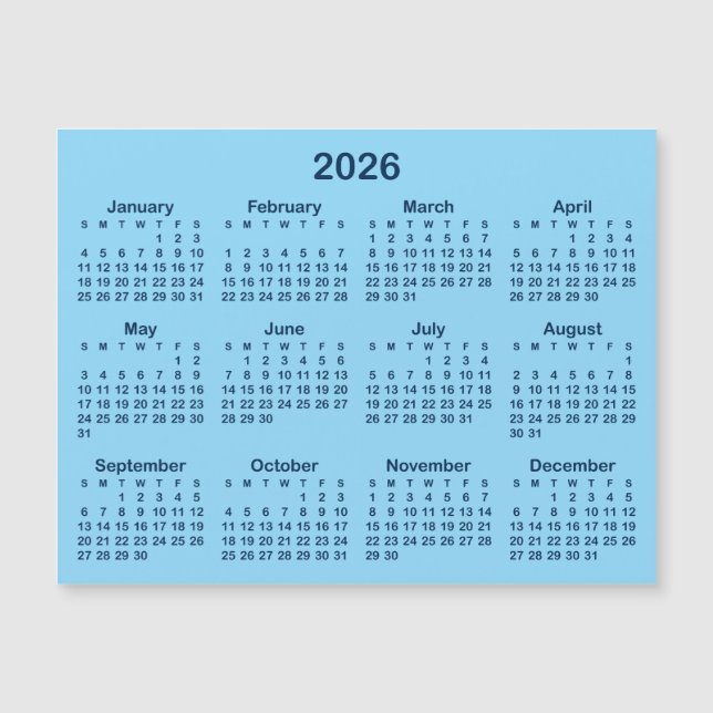 Light and Navy Blue 2026 Magnetic Calendar (Front)