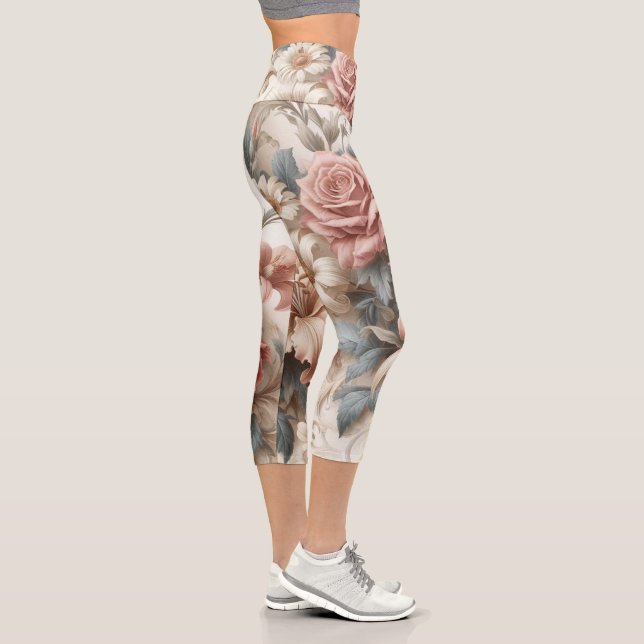Light Antique Floral Perfection Capri Leggings (Right)