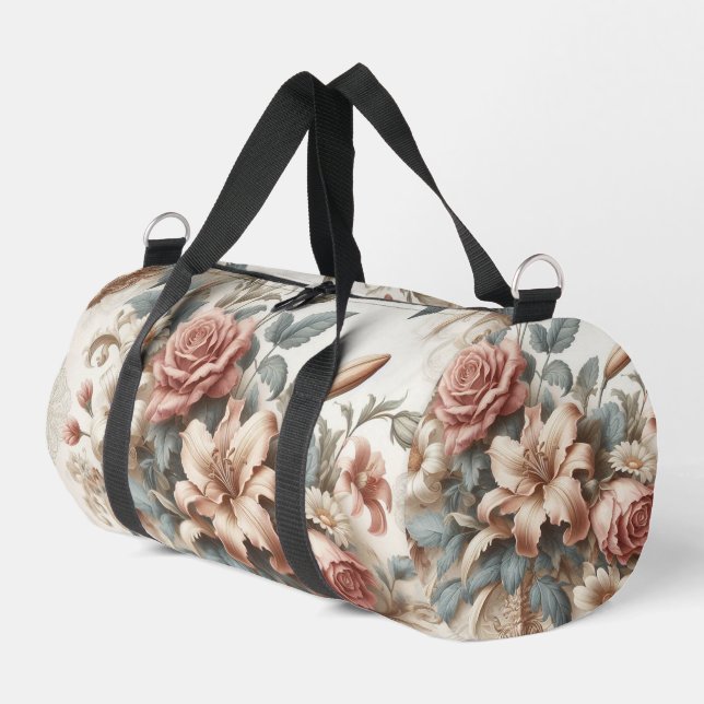 Light Antique Floral Perfection Duffle Bag (Left Corner)