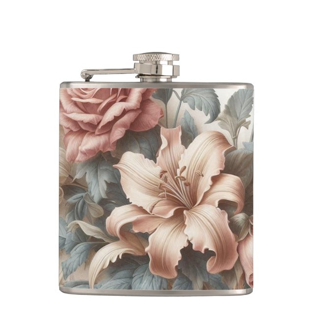Light Antique Floral Perfection Hip Flask (Front)