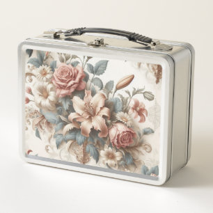 Light Antique Floral Perfection Metal Lunch Box