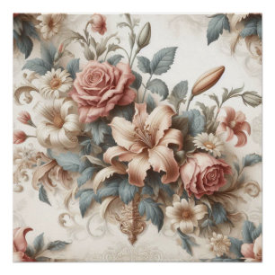 Light Antique Floral Perfection Poster