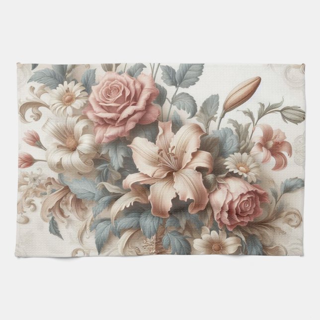 Light Antique Floral Perfection Tea Towel (Horizontal)