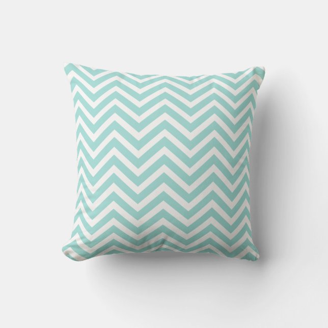 Light Aqua and White Chevron Pattern Cushion (Front)