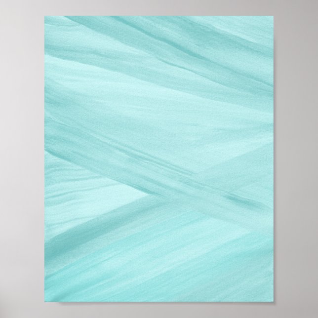 Light Aqua Blue Abstract Lines Brushstroke Art Poster (Front)
