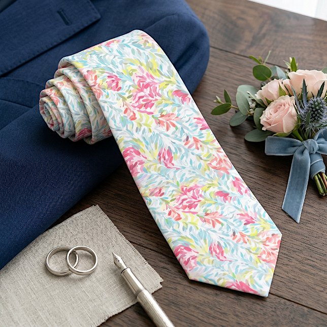 Light Aqua Blue Blush Pink Lime Green Art Pattern Tie (Creator Uploaded)