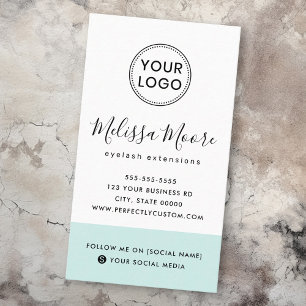 Light aqua blue feminine custom logo social media business card