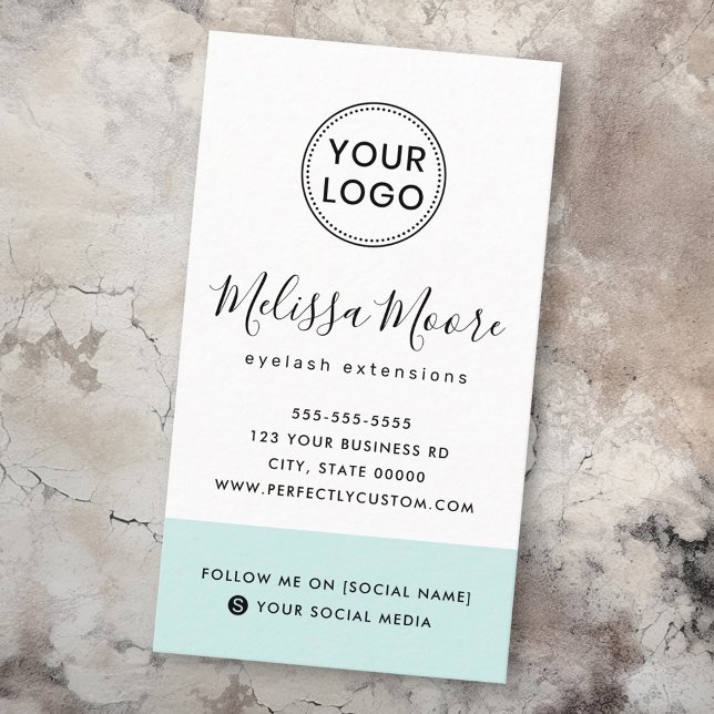Light aqua blue feminine custom logo social media business card (Light aqua blue feminine custom logo social media business card)