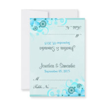 Light Aqua Blue Floral Tent Wedding Place Card