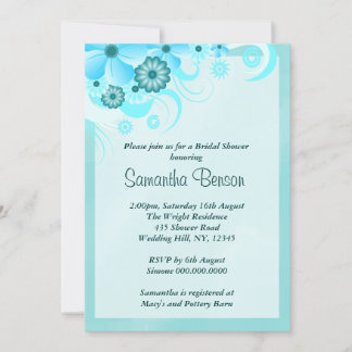 Light Aqua Blue Hibiscus Floral Bridal Shower Invitation