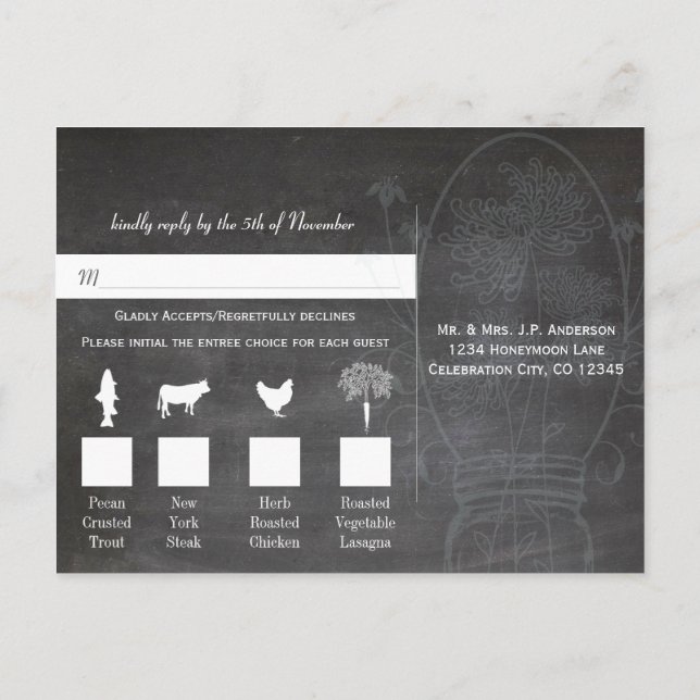 Light Aqua Blue Mason Jar Chalkboard Wedding Postcard (Back)