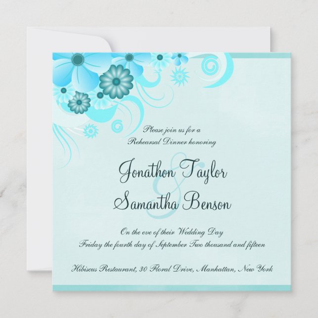 Light Aqua Blue Square Wedding Rehearsal Dinner Invitation (Front)