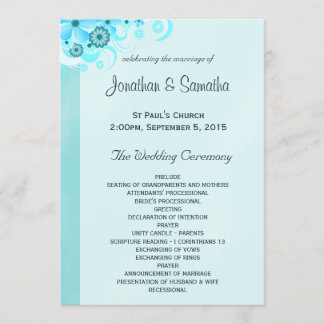 Light Aqua Blue Turquoise Floral Wedding Program Programme