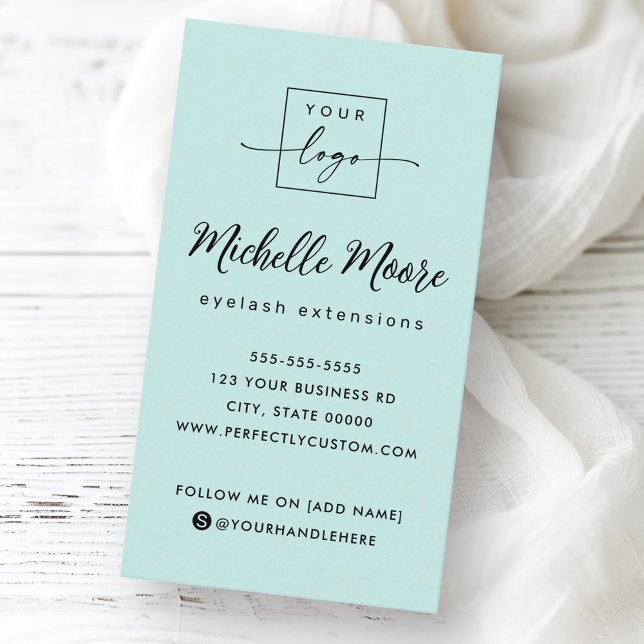 Light aqua blue vertical custom logo business card (Light aqua blue, vertical business card with your custom logo)