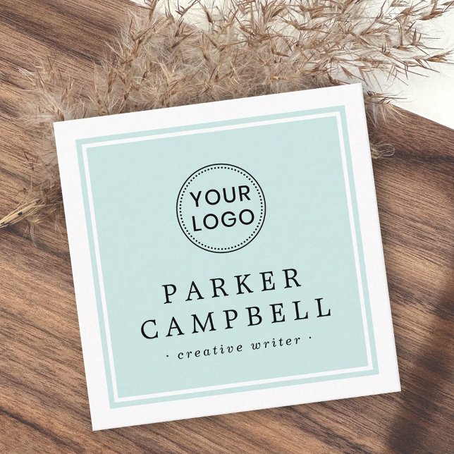 Light aqua blue white border your logo minimalist square business card (Creator Uploaded)