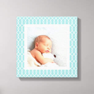Light Aqua   Lattice Framed Photo Canvas Print