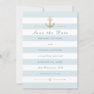 Light Aqua Nautical Save The Date Flat Card