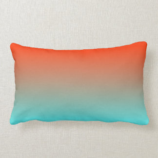 Light Aqua Orange Ombre Lumbar Cushion