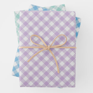 Light Aqua Turquoise Green Blue Pink Gingham Wrapping Paper Sheet