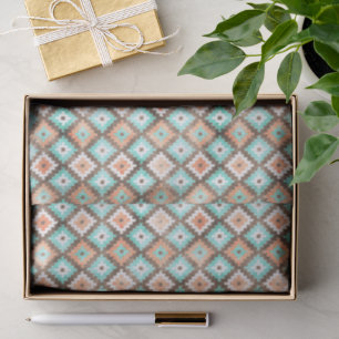 Light Aqua Turquoise Teal Orange White Mosaic Art Tissue Paper