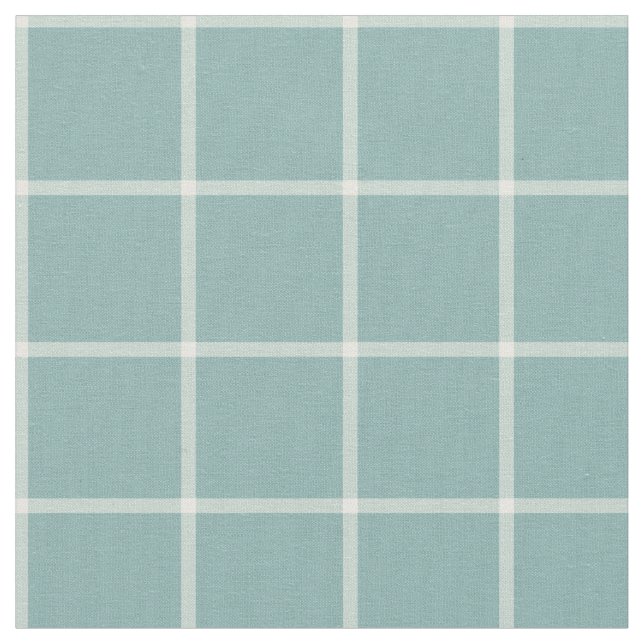 Light Aqua Windowpane Check Plaid Fabric (Close Up)